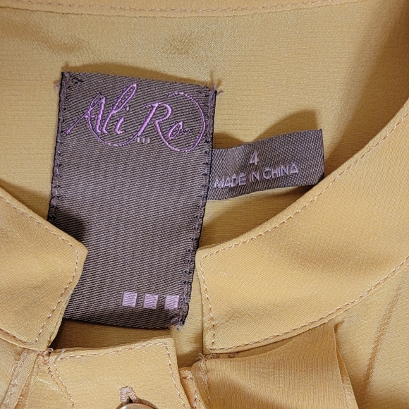 Ali Ro Ruffle Front 100% Silk Button-Up Blouse Womens 4 Goldenrod Short Puff Sle - Picture 7 of 10